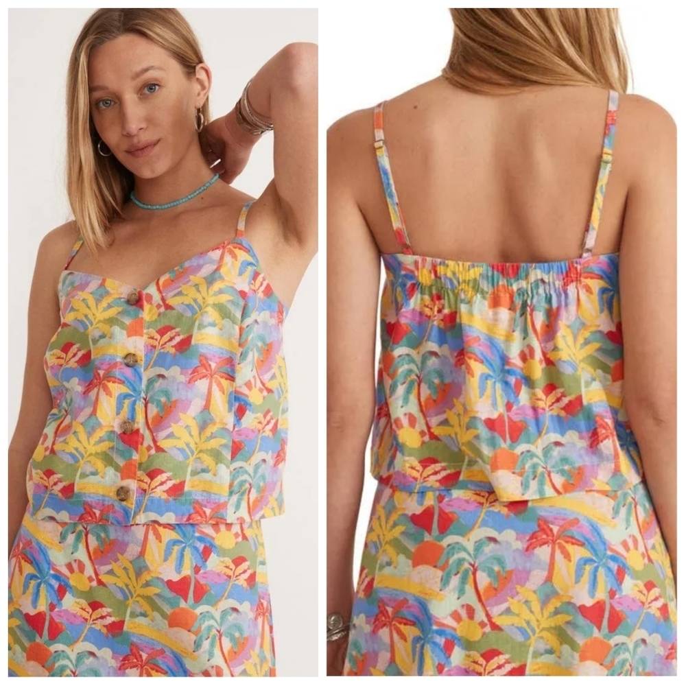 Marine Layer Celeste Cami Palm Scene XS New